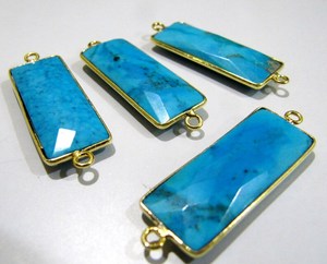 High Natural Turquoise Magnesite Baguette Shape Connector 30x12mm Rectangle Bezel Brass <b>Charms</b> Pendants <b>for</b> Jewellery Making - Product Image 3