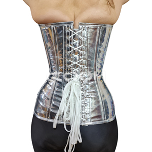 Corset en PVC argenté robuste avec baleines en acier, à clous sur les bretelles, pour tenue gothique punk, vente en gros, fournisseur - Product Image 6