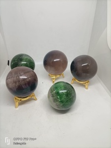 Sphère de fluorite naturelle polie, boule de cristal, décoration d'intérieur, pierre Feng Shui, artisanat, améthyste, couleur vert-violet, agate rais - Product Image 2