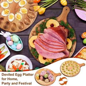 2 pièces 24 trous réversible Plateau à œufs farcis en bois Plateau à œufs farcis Planche à charcuterie Plateau à œufs épais Plateau de service rond en bois - Product Image 6