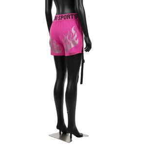 Shorts de mujer de algodón premium con spandex, color rosa intenso, con pedrería, transferencia térmica, logotipo personalizado, ajuste elástico. - Product Image 5