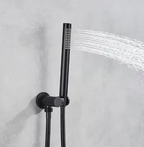 Wholesale Bath Tub Rainfall Shower Mixer System Matte Black Brass Concealed Bath Shower Faucets Set For Hotel Bathroom