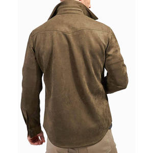 Chaqueta Safari de Invierno para Hombre, Cuero Genuino Revestido, Grosor Estándar, Cuello Alto, Impermeable, Patrón de Botones de Cuerno, Tinte Liso - Product Image 6