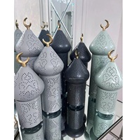 Nouvelles Lanternes à Bougies Islamiques en Métal/Fer Écologiques Gris Clair pour la Décoration de Table du Ramadan et de l'Aïd 2025 – Meilleures Ventes