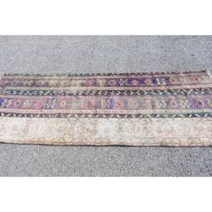 Alfombra turca Vintage clásica Beige 280X760 pies hecho a mano diseño de retazos rectángulo sala de estar alfombra lana bambú seda látex - Product Image 3