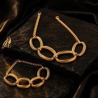 Ensemble collier et bracelet à maillons ovales géométriques, plaqué or, chaîne épaisse, bijoux tendance pour femmes, vente en gros