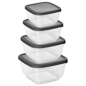 Transparent <b>square</b> plastic food container set with 4 stackable boxes in 500ml 900ml 1500ml and 2400ml sizes ideal - Product Image 1