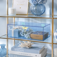 Boîte de rangement en acrylique transparent bleu avec décorations de libellules dorées pour la décoration de la maison, les cadeaux et l'affichage de luxe