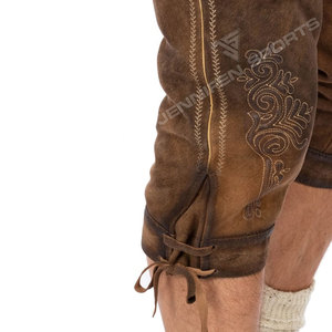 Lederhosen de alta calidad para hombre largo cuero de vaca genuino cuero suave en la parte inferior botones bordados cierre bolsillos laterales con bucles para cinturón - Product Image 4