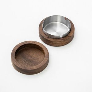 Cenicero de Madera de Nogal de Lujo con Recipiente Interior de Latón Desmontable y Tapa a Juego, Cenicero Redondo Resistente al Viento para Cigarros y Cigarrillos para Oficina - Product Image 6
