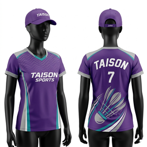 เสื้อแบดมินตันหญิง 185 GSM ผ้าโพลีเอสเตอร์ซับเหงื่อ สีน้ำตาล เทา น้ำเงิน ลายกราฟิก ปักโลโก้ตามสั่ง เสื้อผ้ากีฬา - Product Image 5