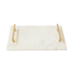 Plateau de service élégant en marbre blanc avec poignées en laiton Plateau de fête parfait pour les cadeaux de fêtes de Noël à un prix abordable - Product Image 2