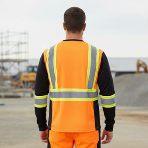 Chemise de sécurité à manches courtes 100% polyester, bicolore noir et jaune, bande réfléchissante, imperméable, pour homme - Product Image 4