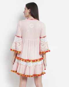 <b>Vintage</b> Ethnic Style Summer <b>Mini</b> Dress for Women 100% Cotton Floral Embroidered Lace Decoration New Spring Collection Breathable - Product Image 2