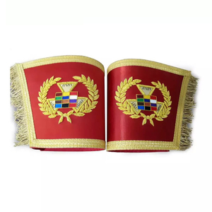 MASONIC REGALIA LODGE OFFICIER GANTELETS/MANCHETTES AVEC EMBLÈME ROUGE Ronpex - Product Image 1