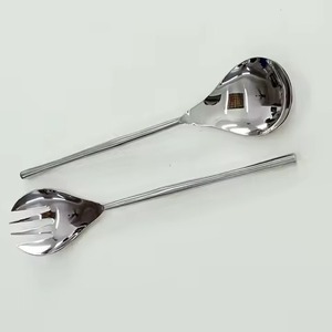 Juego de Cubiertos de Acero Inoxidable Plateado con Diseño de Palo Redondo, Juego de Servir Ensaladas Moderno y Portátil - Product Image 1