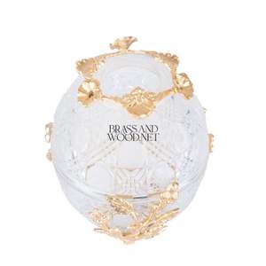 Tarro de huevo de flor dorada Latón macizo dorado y cristal - Product Image 1