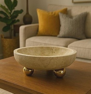 Cuenco decorativo moderno de piedra travertino con diseño de bloque cuadrado para mesa de consola, estilo de hogar de lujo, cuenco multiusos decorativo - Product Image 6