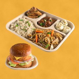 Plateau repas 4 compartiments Assiette rectangulaire Sulfurisé et micro-ondable Jetable Compostable Sugarcane Bagasse Pulp EcoFriendly - Product Image 2