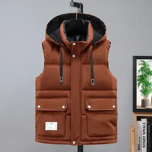 Otoño Invierno hombres espesar chaleco sin mangas chalecos Chaquetas abrigo cálido hombre cremallera abrigos con capucha - Product Image 3