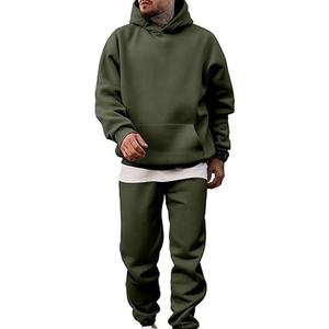 Survêtement de sport personnalisé pour homme en coton 100% vert olive uni, idéal pour la maternité |   Ensemble sweat à capuche et jogging en molleton uni |   Coupe classique - Product Image 1