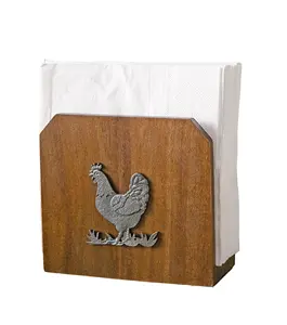 Servilletero para mesa, granja para cocina, soporte de gallo de madera y metal, servilletero de papel rústico - Product Image 1