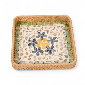 Plateau de service en rotin naturel fait à la main avec nacre pour servir les aliments et les boissons, utilisation à la maison, à la salle à manger et au restaurant - Product Image 2