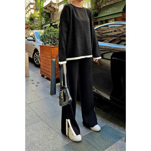 Milano Women's Crop Top and <b>Knit</b> <b>Set</b> Black and White Crew Neck with Slit Detail at the Hem - Product Image 3