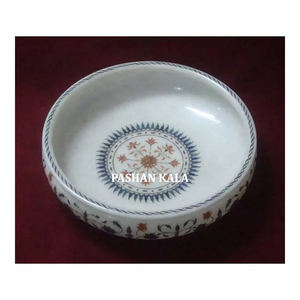Bol en marbre blanc incrusté fait main de qualité supérieure indienne pour la maison et la cuisine, article décoratif fabriqué aux prix les plus bas - Product Image 1