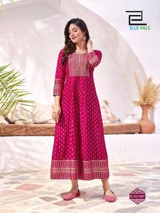 Designer Feuille D'impression Anarkali Style 14KG Rayon Kurtis Indien Ethnique Casual Daily Wear pour les Femmes Plus Tailles Disponibles - Product Image 6
