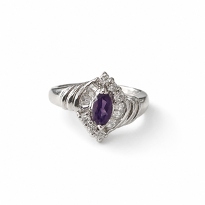 Amethyst Marquis Halo <b>Ring</b> in 14k Yellow or White <b>Gold</b> IGI Certified Rhodium Plated - Product Image 4