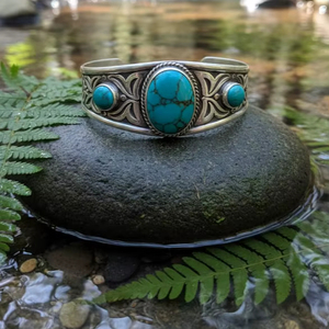 Silver and <b>Turquoise</b> Handmade Cuff Jewelry Adjustable Openwork Bohemia Bangle Bracelet Fine <b>Beaded</b> Bracelets <b>turquoise</b> bangle - Product Image 4