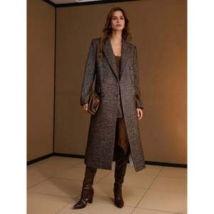 Women's Short Double-Breasted <b>Overcoat</b> with Fur Trim and Zipper Closure - Product Image 5