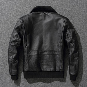 Veste en cuir de vachette de première couche pour hommes Combinaison de vol en cuir véritable Vêtements d'hiver simples en laine de grande taille en fourrure de haute qualité - Product Image 2