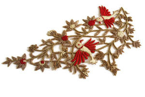 Latest Design Beaded <b>Applique</b> Patches Red Golden Embroidery Unique Shape Wedding <b>Dresses</b> New Arrival Handmade Canvas Fabric - Product Image 3