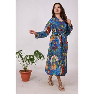 เสื้อคลุมผ้าฝ้ายพิมพ์ลายสำหรับผู้หญิงเสื้อคลุมอาบน้ำดีไซน์ Farida น้ำหนักเบาชุดนอนผ้าคอตตอนเนื้อนุ่มใส่ในบ้านและเลานจ์ - Product Image 3