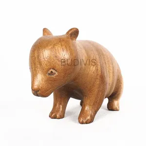 अद्वितीय जानवर मूर्ति लकड़ी भालू, घर सजावट लकड़ी के जानवर प्रतिमा, भालू लकड़ी पर नक्काशी आउटडोर सजावट