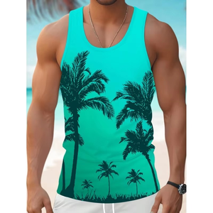 Printed Coconut Tree <b>Tank</b> <b>Tops</b> For Men Colorful Gradient Pattern Tees Summer <b>Loose</b> Vacation Street Sport <b>Tops</b> Round Neck Vest - Product Image 2