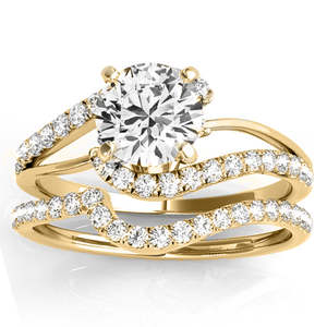 Ensemble de mariage à tige fendue en diamant avec or jaune 18 carats (0,52 ct) - Perle blanche rose tendance pour les mariages, les fêtes et les cadeaux - Product Image 2