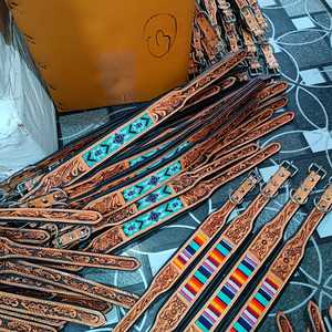 Top Quality Leather Soft Padded Beaded Western Pet Collar Luxury Design Tooled Dog Collar Leather Dog Belt Beaded Dog Collar - Product Image 2