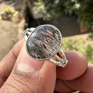 แหวนเงินแท้ 925 ประดับด้วยควอตซ์รูไทล์สีดำธรรมชาติ |   เครื่องประดับอัญมณีทำมือ - Product Image 6