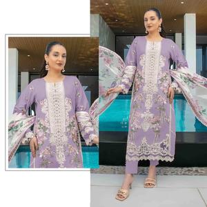 Traje de algodón Cambric puro Premium para mujer con secuencia bordada pesada y trabajo de hilo Ideal para fiestas y ropa festiva - Product Image 1