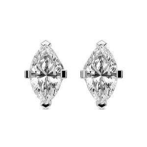 Pendientes de Diamantes Cultivados en Laboratorio con Corte Marquesa Alargado, 1 Ct Tw, Color F-G, Claridad VS, Cuatro Puntas, Oro Blanco de 14K, Diseño Unisex - Product Image 1