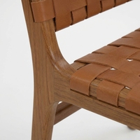 Chaise de salle à manger en teck et cuir tressé à la main de style nordique, chaise d'appoint en bois massif de style mid-century pour restaurant, café et hôtel de charme