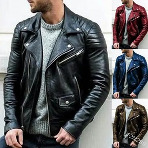 Motorcycle Genuine Sheep Skin Leather <b>Jackets</b> Men Stand Collar <b>Punk</b> Zipper Winter High Street Style Breathable Waterproof Custom - Product Image 4