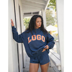 Custom Women Winter Oversized Heather <b>Pink</b> <b>Sweatshirt</b> Varsity Lettering Graphic Print Trackstar OEM Private Label - Product Image 5