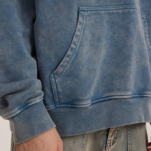 Men's <b>Vintage</b> Washed Cotton Hoodies Oversized Drop-Shoulder Full Sleeves <b>Sweatshirt</b> Scree-Printing OEM Pullover Outerwear Top - Product Image 4