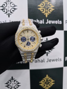 Silver Iced 41mm Analog Diamond Watch <b>Chronograph</b> Stainless Steel Silicone Band Mechanical Rapper Style Hip Hop Wristwatch - Product Image 2