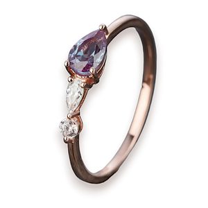 แหวนอเล็กซานไดรต์ทรงลูกแพร์ ชุบทองคำชมพู 14K เงินแท้ 925 แหวนหมั้นทรงหยดน้ำ แหวนสัญญาเรียบหรู แหวนแต่งงานคลาสสิก - Product Image 1