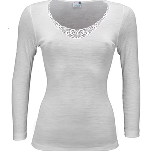 Camiseta de Manga Larga ALLEGRO ML ELEGANT para Mujer, 100% Lana Italiana, Diseño de Alta Gama, Cuello Redondo, Tejido de Punto con Encaje, 180g, Alta Calidad - Product Image 1